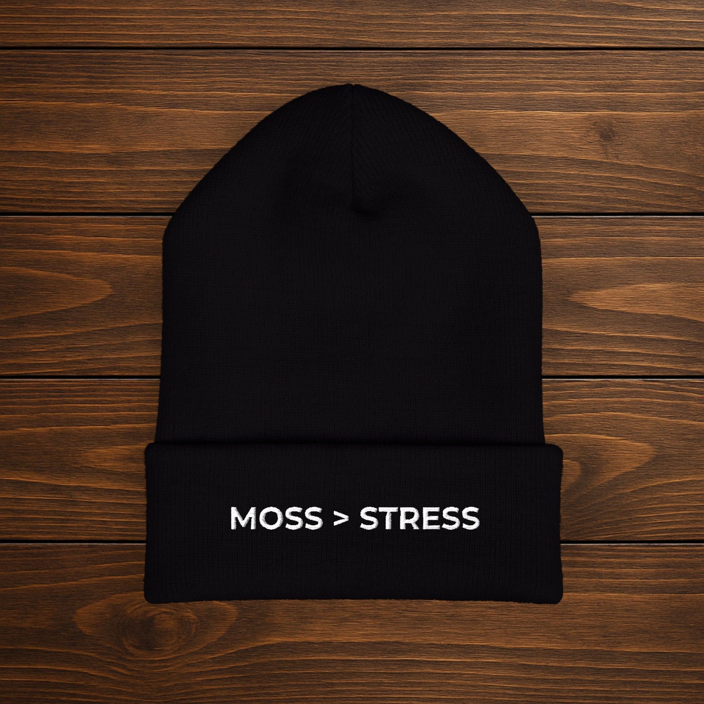 "Moss > Stress" Embroidered Beanie | Stay Warm, Stay Grounded