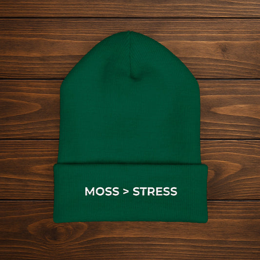 "Moss > Stress" Embroidered Beanie | Stay Warm, Stay Grounded