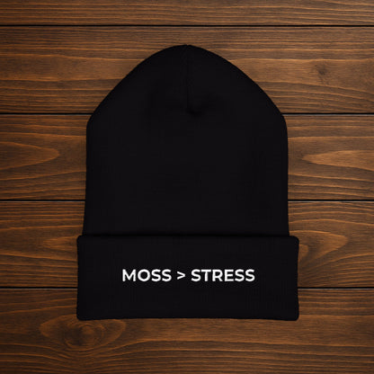 "Moss > Stress" Embroidered Beanie | Stay Warm, Stay Grounded