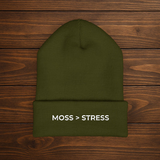 "Moss > Stress" Embroidered Beanie | Stay Warm, Stay Grounded