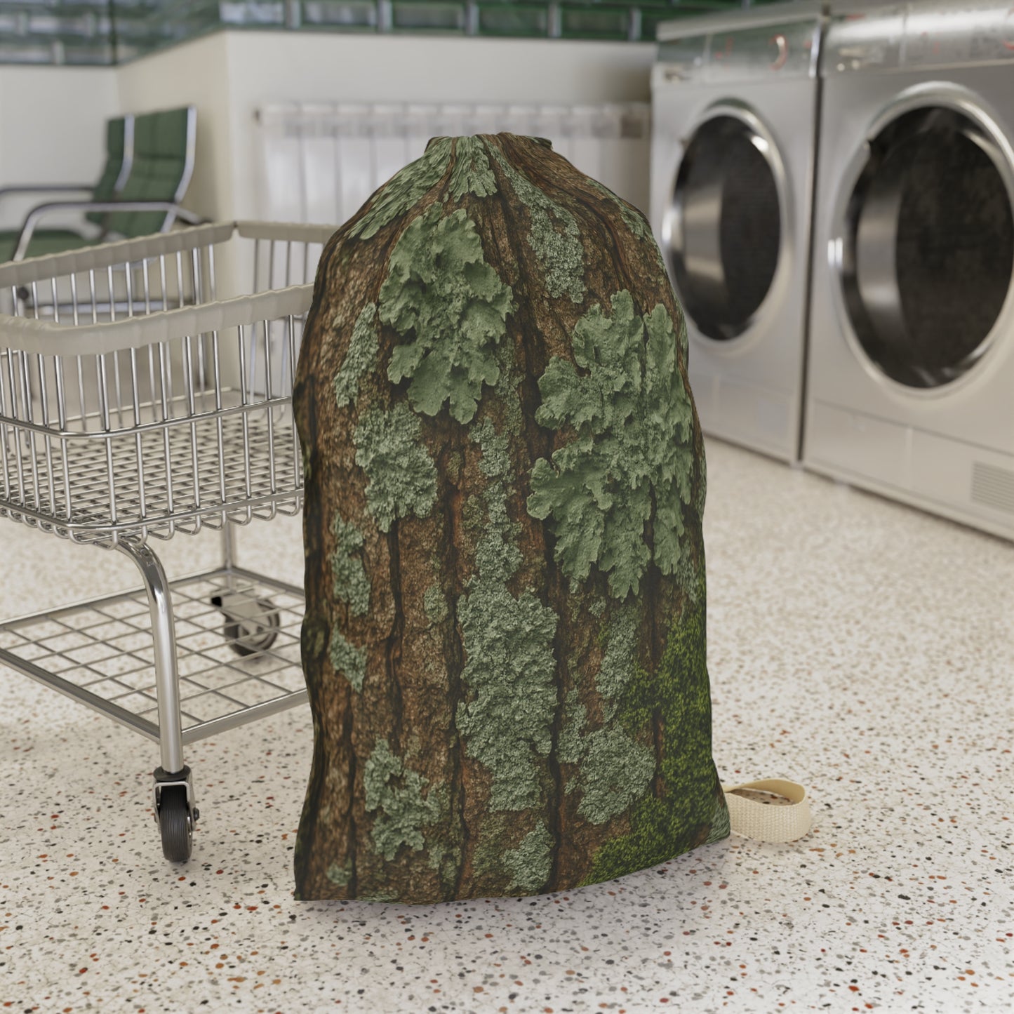 Forest Lichen Bark Laundry Bag | Mossy Woodland Texture